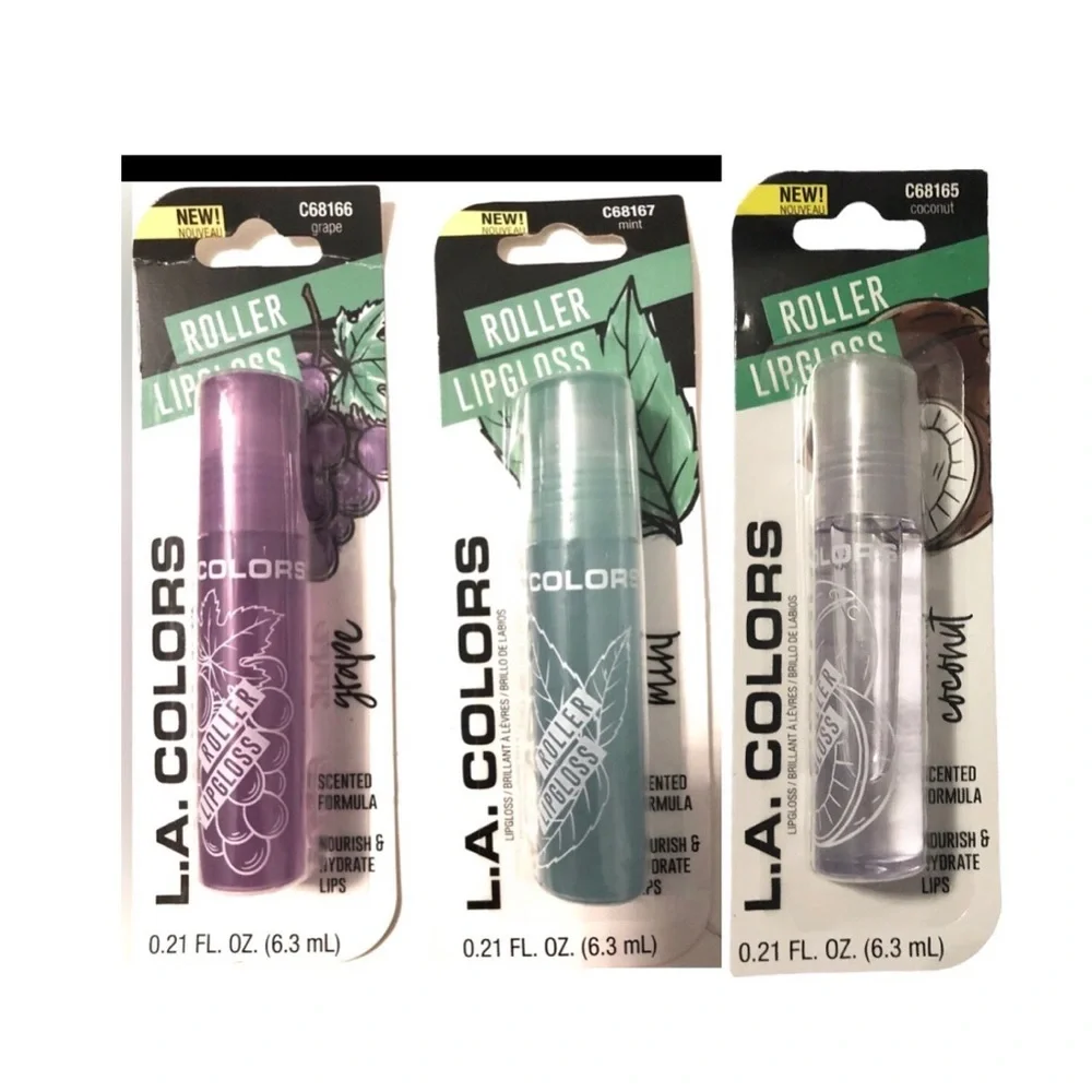 3 glossy shiny nourishing hydrating flavored roller‎ lipgloss grape mint coconut